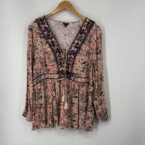 Torrid Multicolor Floral V-Neck Blouse